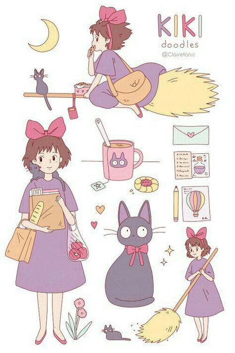 Kiki`delivery service Personajes Studio Ghibli, Anak Haiwan, Kiki Delivery, Ghibli Artwork, Kiki's Delivery Service, Desen Anime, Idee Cosplay, Studio Ghibli Movies, Studio Ghibli Art