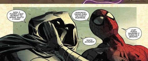 Moonknight and Spider-Man °° Moon Knight Comics, Marvel Moon Knight, Spiderman Comic, Marvel Entertainment, Moon Knight, Comic Panels, Marvel Funny, Marvel Memes, Comic Character