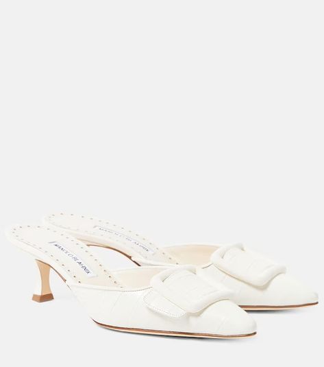 The Finest Edit | Mytheresa White Manolo Blahnik Wedding Shoes, White Manolo Blahnik, Manolo Blahnik White, Manolo Blahnik Mules, Manolo Blahnik Maysale, Mid Heels Pumps, Manolo Blahnik Shoes, White Shoes Women, Ankle Boots Flat