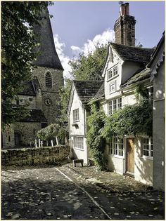 At the end of the Causeway In Horsham is this beautiful old cottage with St. Marys Church just beyond.  photo by Alan Fife European Village, Kentish Town, Old Village, Medieval Village, English Village, Old Cottage, England And Scotland, Village Life, English Cottage