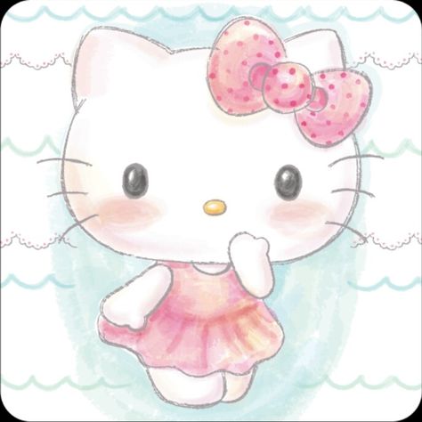 Watercolor Hello Kitty, Hello Kitty Watercolor, Tea Images, Hello Sanrio, Birthday Card Drawing, Miss Kitty, Hello Kit, Card Drawing, Disney Stitch