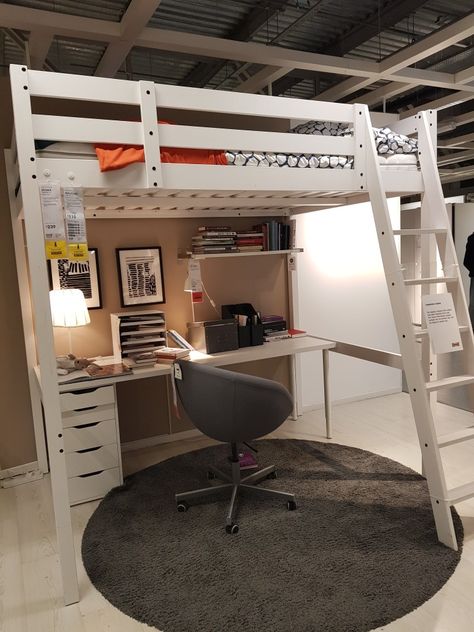 Floating Bed With Desk Under, Loft Bed Desk Setup, Tiana Bedroom, Bed With Desk Underneath, Loft Bed Desk, Bunk Bed Room, Diy Loft, Bad Room, Diy Loft Bed