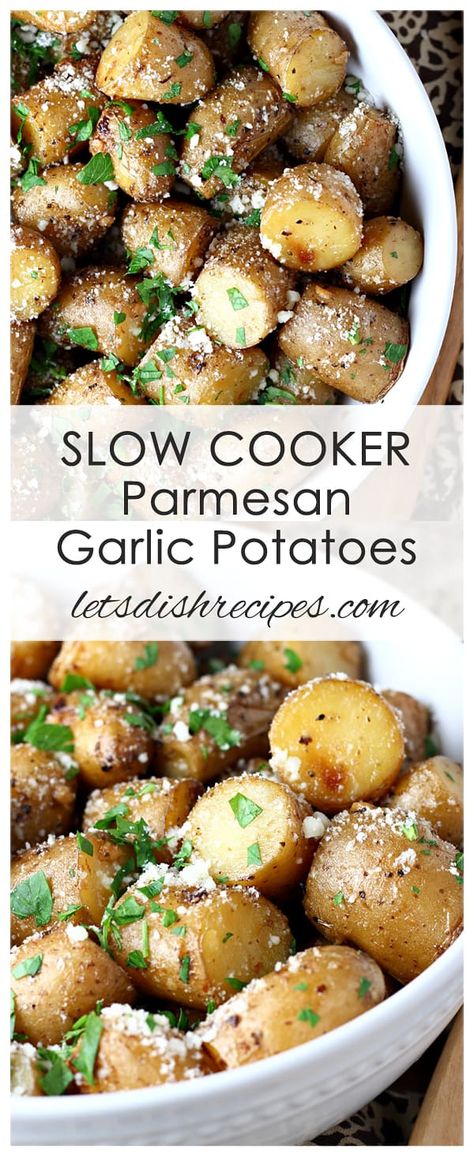 Slow Cooker Parmesan Garlic Potatoes Slow Cooker Garlic Parmesan Potatoes, Yellow Potatoes Recipes, Parmesan Garlic Potatoes, Parmesan Potato Recipe, Garlic Parmesan Potatoes, Crock Pot Potatoes, Olive Oil Butter, Potatoes Recipes, Yellow Potatoes