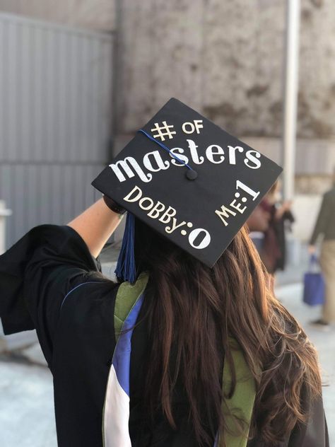 Harry Potter graduation cap, Harry Potter, graduation, cap decoration, Dobby, master's cap, master's degree Masters Degree Graduation Aesthetic, Graduation Cap Designs Mba, Masters Graduation Caps, Grad Cap Ideas Masters Degree, Mba Cap Decoration, Harry Potter Graduation Cap Designs, Graduation Cap Masters Degree, Graduation Cap Designs Masters, Master Degree Graduation Cap