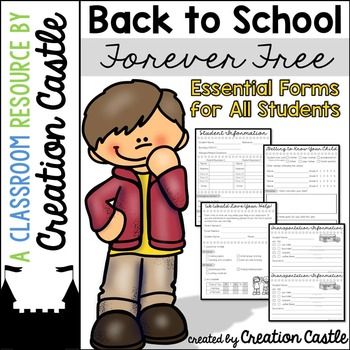 Back to School Forms Back To School Night Kindergarten, Back To School Forms, Free Educational Websites, Printable Forms, School Forms, First Day Activities, Teacher Freebies, New Student, Back To School Night