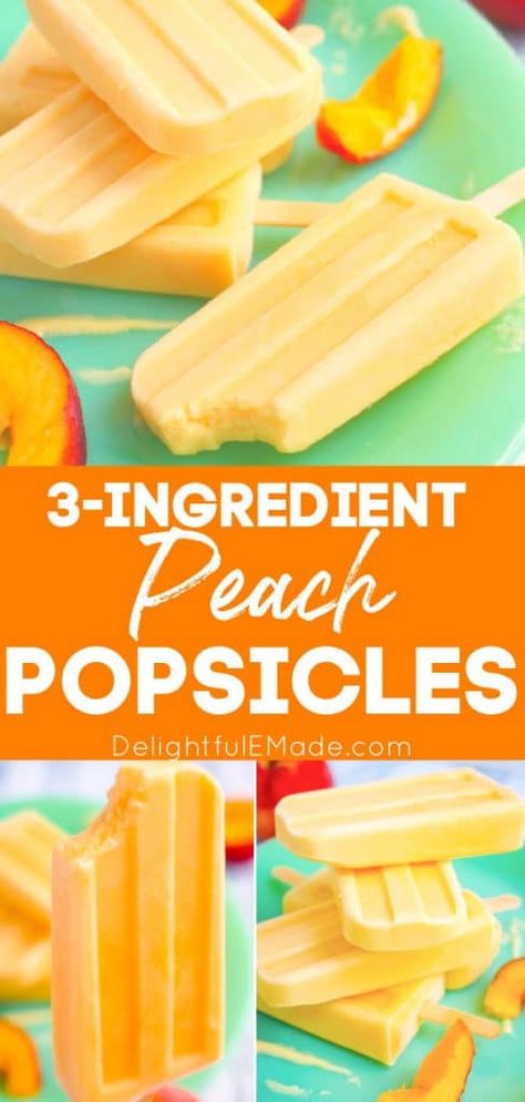 Homemade Popsicles Yogurt, Homemade Peach Popsicles, Peach Ice Pops, Best Popsicle Recipes, Home Made Popsicles With Fruit, Easy Healthy Popsicle Recipes, Peaches And Cream Popsicles, Homemade Yogurt Popsicles, Peach Popsicle Recipes