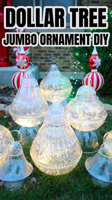 Diy Easter Decorations Dollar Tree, Bargain Bethany, Diy Dollar Tree Christmas Decor, Dollar Store Christmas Diy, Cement Leaves, Easy Diy Christmas Ornaments, Giant Christmas Ornaments, Outdoor Christmas Diy, Holiday Houses