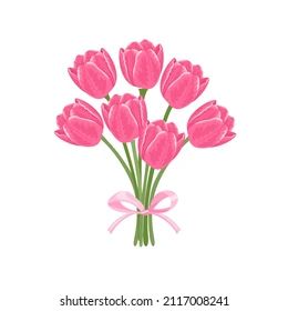 Bunch Of Tulips Drawing, Tulip Drawing Bouquet, Bunch Of Flowers Illustration, Cartoon Flower Bouquet, Tulip Bouquet Drawing, Flowers Drawing Bouquet, Flower Drawing Bouquet, Pink Flowers Drawing, Tulip Cartoon