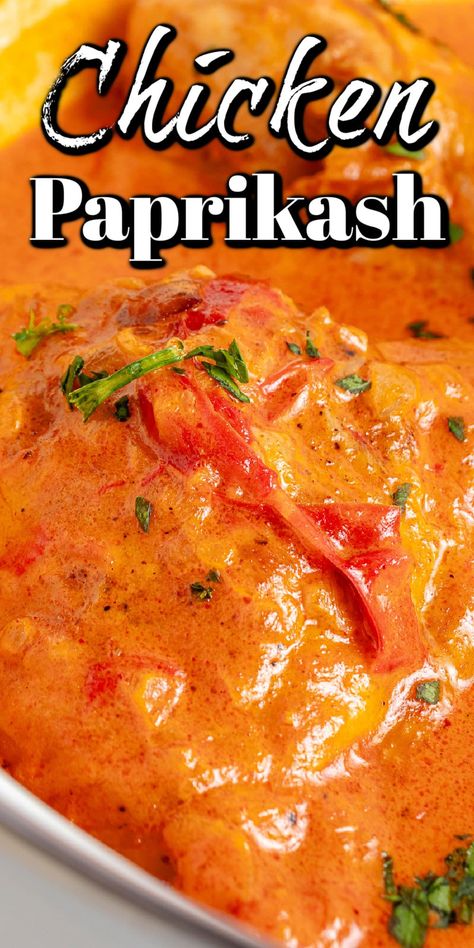 Hungarian Chicken Paprikash Recipe, Chicken Popakosh, Slow Cooker Chicken Paprikash, Chicken Paprikash Crockpot, Chicken Paprikash Hungarian, Chicken With Red Sauce, Hungarian Paprika Chicken, Easy Chicken Paprikash, Chicken Paprikash With Dumplings