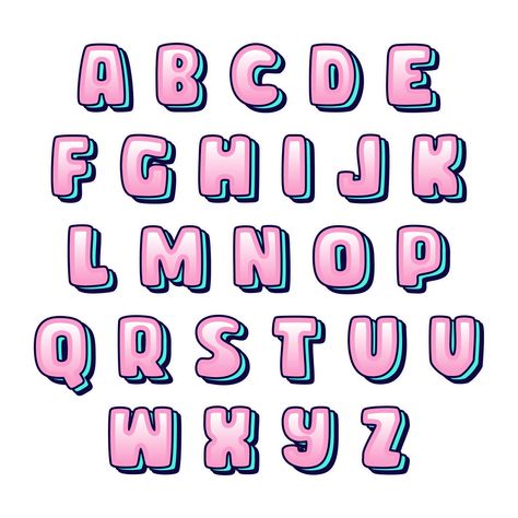 Bubble Letters With Shadow, Cute Bubble Letter Fonts Free Printable, Typography Letters Alphabet, Bubble Writing Font, Alphabet Bubble Letters, Bubble Handwriting, Block Letter Alphabet, Bubble Writing, Printable Bubble Letters