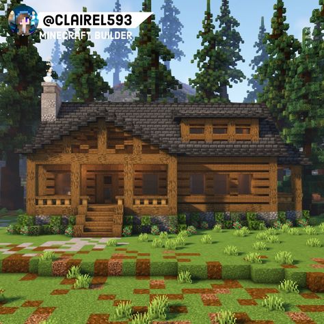 Cabin Houses Minecraft, Cabins In Minecraft, Minecraft House In The Woods, Cabin Ideas Minecraft, Lake House Minecraft Easy, Minecraft Houses Wood Easy, Minecraft Cabin Ideas Log Homes, Minecraft Woods House, Cabin In The Woods Minecraft