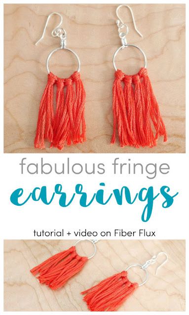 Fiber Flux: Fabulous Fringe Earrings, Yarn Craft + Video How To Make Leather Fringe Earrings, Embroidery Floss Jewelry, How To Make Fringe Earrings, Embroidery Floss Earrings, Diy Yarn Earrings, Fringe Earrings Diy, Earrings Homemade, Yarn Jewelry, Hoop Earrings Diy