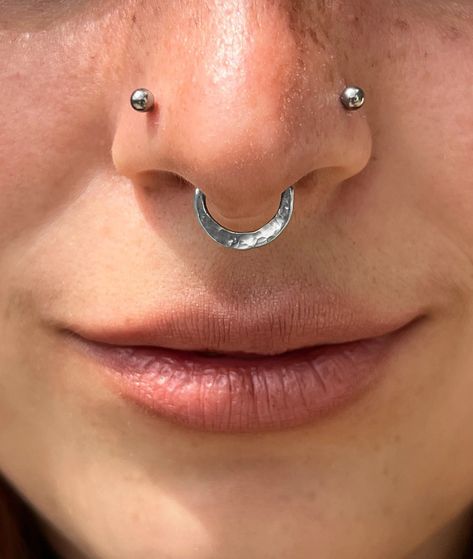 12G, 14G, 16G, 18G Sterling Silver Septum Ring, Hammered Oxidized Crescent Moon Choose Gauge & Size, Hand Forged, Stretched Piercing Jewelry - Etsy Bijoux Piercing Septum, Septum Piercing Jewelry, Piercing Inspo, Septum Rings, Septum Piercing, Nose Rings, Nose Ring Stud, Gold Collection, Circle Shape