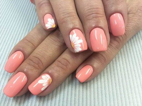 Daisy Nail Art, Peach Nails, 38 Super, Elegant Nail Designs, Floral Nail Designs, Cute Spring Nails, Daisy Nails, Cute Summer Nails, Nail Style