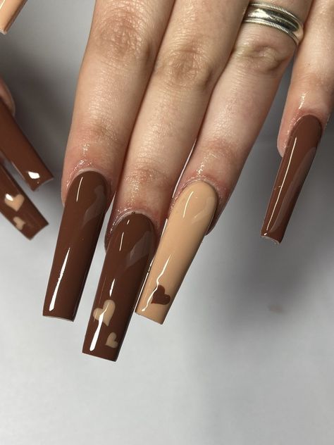 Azul Nails, Brown Acrylic Nails, Unghie Sfumate, Tapered Square Nails, Long Acrylic Nail Designs, Heart Nail, Drip Nails, Simple Acrylic Nails, Long Acrylic Nails Coffin