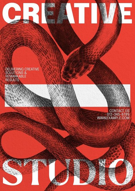 Creative agency studio poster template, editable design | premium image by rawpixel.com / Punyapat Kloywong Snake Poster, Snake Illustration, Red Snake, Snake Head, Awesome Designs, Poster Templates, Template Ideas, Vintage Poster, Creative Agency