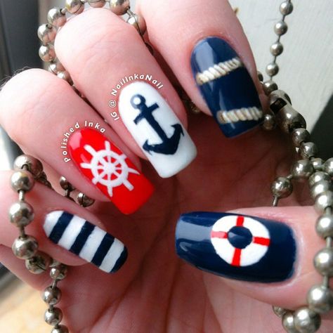 Anchor Nail Designs, Nautical Nail Designs, Sailor Nails, Nautical Nail Art, Tropical Nail Designs, Anchor Nails, Firework Nails, Maritime Style, Cruise Nails