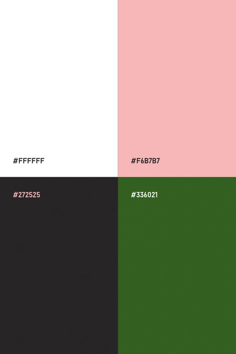 Green, dark gray, pink and white color palette Grey Pink Color Scheme, Green Black Pink Aesthetic, Green Pink Grey Color Palette, Green Pink Black White Color Palette Wedding, Pink Green White Colour Palette, Dark Green And Pink Palette, Green Pink Black White Color Palette, Pink Pallette Aesthetic, Pink Green Black Color Palette