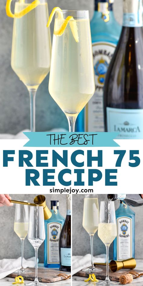 This French 75 recipe is the perfect cocktail to wow party guests without a lot of fuss. This is the perfect drink to make for a celebration, ladies' night, or date night in! French 77 Cocktail Recipe, French 76 Cocktail Recipe, Summer Lemonade Cocktails, French 75 Recipe, Poolside Drinks, French Cocktails, Amazing Cocktails, French 75 Cocktail, Alcohol Beverages