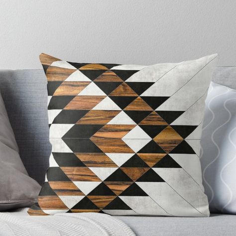 Urban Tribal Pattern 9 - Aztec - Concrete and Wood Throw Pillow Marble Pillow, Black And White Pillow, Concrete And Wood, Summer Pillows, Geometric Cushions, White Pillow, Couch Throw Pillows, Geometric Pillow, Patterned Throw