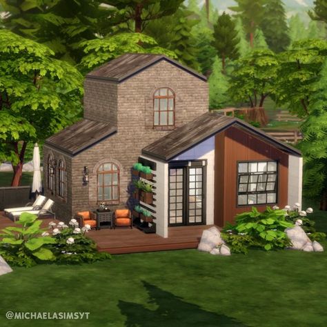 Michaela Sims | Sims 4 Builder ✨🇨🇿 on Instagram: "Renovated Industrial Home 🧡  A small renovated factory home for 2 sims with a cozy side yard, spacious kitchen, and lofted bedroom! The interior is fairly dark and industrial with pops of orange and lots of greenery.  🧡 Moonwood Mill 🧡 20x15 🧡 $47,588  🧡 Origin ID: michaelasimsyt 🧡 Speed build on my YT channel, link in bio ________________ 🏷  the sims 4 | the sims 4 house | the sims 4 ideas | sims 4 speedbuild | sims 4 exterior  Game: @thesims | #thesims #thesims4 #sims4 #showusyourbuilds #ts4 #sims4build #simstagram #simsbuild" Industrial Home Exterior, Renovated Factory, Sims 4 Exterior, Sims 4 Ideas, Lofted Bedroom, Sims 4 House, Factory Home, Sims 4 House Plans, Sims 4 House Building