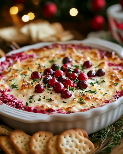 Looking for a holiday appetizer that’s both festive and delicious? This Baked Cranberry Cream Cheese Dip combines creamy cheese with tangy cranberries, creating the perfect balance of savory and sweet. Top with fresh parsley and serve with crackers for an irresistible crowd-pleaser. Save this recipe and make your holiday gatherings even more delightful! New Holiday Appetizers, Fresh Cranberry Dip Cream Cheese, Thanksgiving Eve Appetizers, Cranberry Thanksgiving Appetizers, Cheese And Cranberry Appetizers, White Cheddar Cranberry Dip Recipe, Holiday Heavy Appetizers, Baked Cream Cheese And Cranberry Dip, Baked Cranberry Orange Cream Cheese Dip