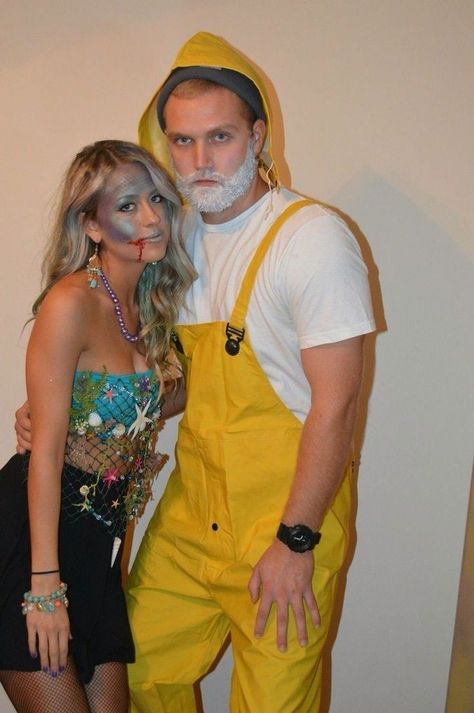 Couple Halloween Costumes Mermaid, Mermaid And Merman Costume, Fisherman And Mermaid Costume, Fisherman And Fish Costume, Fish Halloween Costume Women, Fish And Fisherman Couples Costume, Mermaid And Fisherman Costume, Fish Costume Women, Mermaid Couple Costume