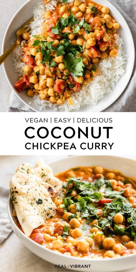 Coconut Chickpea Curry, Coconut Chickpea, Vegan Risotto, Chickpea Coconut Curry, Dinner Delicious, Pantry Ingredients, Chickpea Curry, Chickpea Recipes, Vegan Healthy