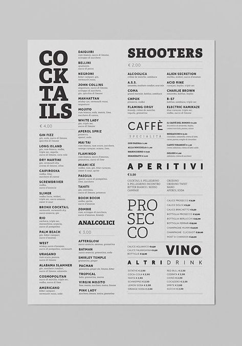 8e63f70031812034142bbc6d50890766 Drinks Menu Restaurant, Bar Drinks Menu Design, Restaurant Drink Menu Ideas, Drink Menu Restaurant, Minimal Menu Design Cafe, Black And White Menu Design, Simple Menu Design Layout, Bar Food Menu Ideas, Cocktails Menu Design