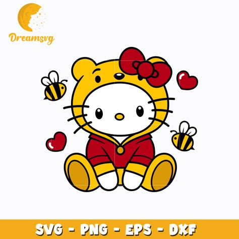 Hello Kitty Winnie the Pooh valentine svg Winnie The Pooh Bouquet, Winnie The Pooh Valentine, Bouquet Toppers, Hello Kitty Svg, Hello Kitty Clipart, Hello Kitty Printables, Kitty Images, Hello Kit, Kitty Drawing