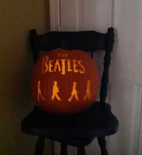 Pumpkin carving fun. The Beatles Pumpkin Carving Inspo Creative, Ninja Turtle Pumpkin Carving, Guitar Pumpkin Carving, The Beatles Pumpkin Carving, Album Cover Pumpkin Carving, Turtle Pumpkin Carving, Music Pumpkin Carving, Beatles Halloween, Taylor Swift Pumpkin Carving