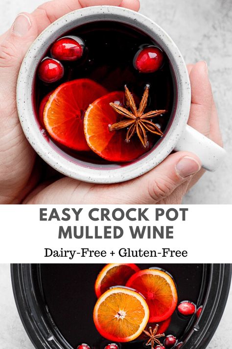 Crockpot Mulled Wine - a cozy and delicious holiday drink that is perfect for gatherings! #mulledwinecrockpot #crockpotmulledwine #mulledwinerecipe #christmasrecipes #christmasdinner #christmasparty Mulled Wine Crockpot, Mulled Wine Spices, Hot Wine, Fall Crockpot, Wooden Skillet, Wine Ingredients, Vegan Slow Cooker Recipes, Virgin Drinks, Mulled Wine Recipe