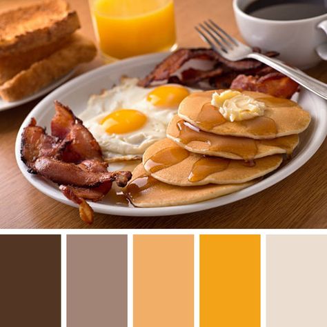 Pancake Color Palette, Breakfast Color Palette, Brunch Color Scheme, Egg Color Palette, Food Color Palette, Food Colors Palette, Breakfast Vibes, Palette Challenge, Breakfast Cafe