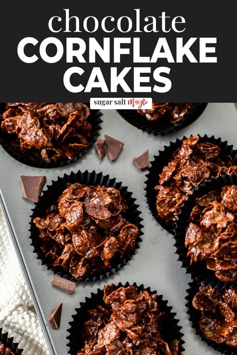 Chocolate cornflake cakes are crunchy, chocolatey and so easy to make. Just 4 ingredients are all you need for this no bake treat and they’re perfect for parties and pretty enough to gift. Cornflake Crackles, Chocolate Cornflake Cakes, Cornflake Cake, Crazy Cake Recipes, Chocolate Breakfast, Easy Easter Treats, Sweet Treats Desserts, No Bake Bars, Scrumptious Desserts