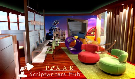 Pixar - Scriptwriters Hub Pixar Offices, Brainstorming Room, Google Office, Office Interior Design Modern, Cool Office, Studio Interior, Balcony Ideas, Vacation Hotel, Guest Bedrooms