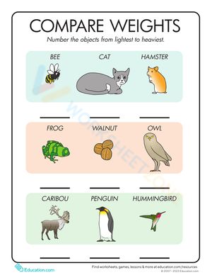 Comparing weights is an essential skill for young learners to develop, and this activity sounds like a fun and engaging way to help them practice. By asking them to number animals from lightest to heaviest, they can develop their understanding of measurement and weight. #Kindergarten Weight Kindergarten, Comparison Worksheet, Sounds Like, Kindergarten, Animals