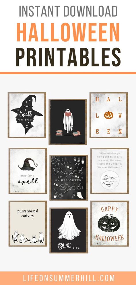 Halloween Picture Printables, Black And White Halloween Printables, Free Halloween Art Prints, 8x10 Halloween Printables Free, Halloween Wall Art Printables Free, Diy Witchy Halloween Decorations, Spooky Halloween Printables Free, Halloween Art Printable, Vintage Halloween Prints Free Printables