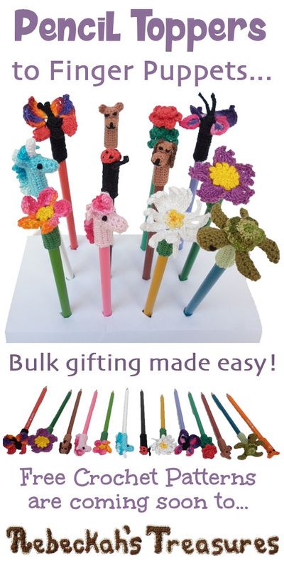 Pencil Toppers Diy, Crochet Pencil, Knitting Quilt, Needle Crochet, Finger Puppet Patterns, 100 Crochet Stitches, Pen Toppers, Quick Crochet Projects, Book Marker