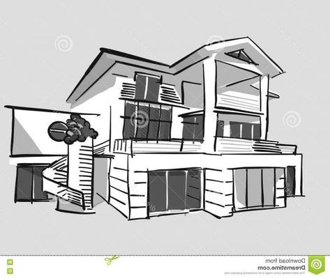 Dream House Drawing Sketch, Simple House Sketch, Grayscale Drawing, Dream House Sketch, Dream House Drawing, Simple House Drawing, House Design Drawing, House Sketch, Drawing Simple