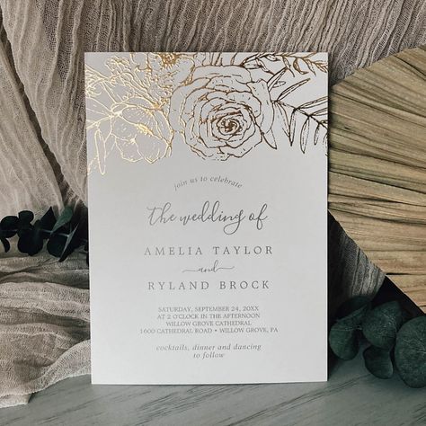 Vintage Marriage, Whimsical Arrangement, Muslim Wedding Invitations, Leaves Vintage, Wedding Whimsical, Gold Foil Wedding Invitations, Drawn Flowers, Botanical Wedding Invitations, Gold Foil Wedding