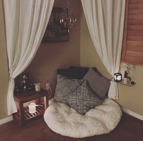 Meditation Nook, Zen Room Decor, Papasan Cushion, Home Yoga Room, Spiritual Room, Meditation Room Decor, Meditation Corner, Prayer Corner, Meditation Rooms