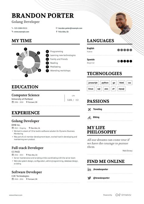 The ultimate 2019 guide for Golang Developer resume examples. 200+ resume templates and advice from 100k resumes. Create your resume fast! Start FREE today! Blank Resume Template, Secretary Resume, Resume Examples No Experience, Finance Resume, Simple Resume Examples, Professional Cv Design, Professional Resume Format, It Resume, Free Professional Resume Template