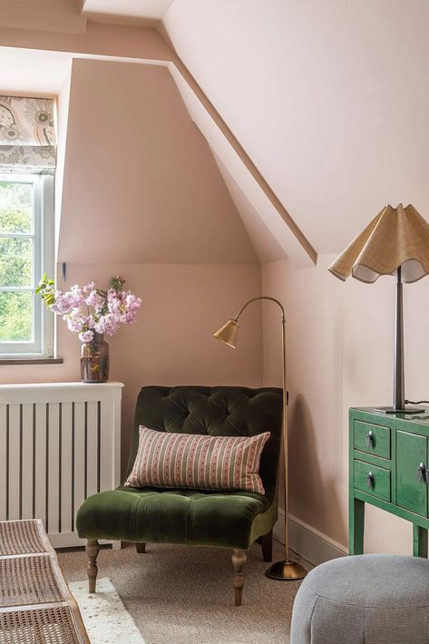 Take A Look Around This Country Family Home | SheerLuxe Oval Room Blue, Vintage Side Table, Spare Bedroom, Pink Bedroom, Pink Room, Spare Room, Main Bedroom, Guest Bedroom, Room Inspo