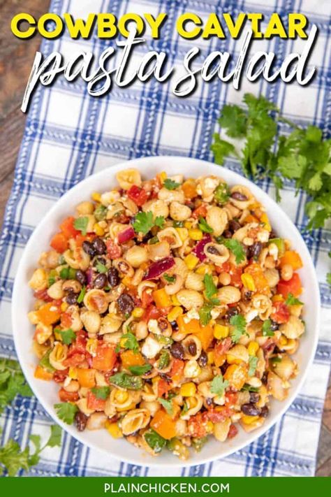 Cowboy Caviar Pasta, Caviar Pasta, Mexican Pasta Salad, Mac And Cheese Pasta, Greek Pasta Salad Recipe, Best Macaroni Salad, Easy Pasta Salad Recipe, Cowboy Caviar, Greek Pasta