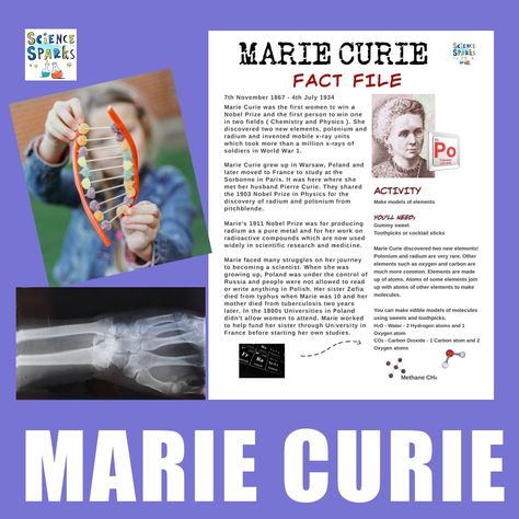 Marie Curie Science Experiments, Marie Curie For Kids, Kids Science Experiments, Homeschool Science Lessons, Moon Facts, Nobel Prize In Physics, Science Experiments For Kids, Experiments For Kids, Female Warriors