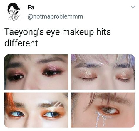 Taeyong Eye Makeup, Nct Makeup Look, Kpop Male Eye Makeup, Male Korean Makeup, Kpop Male Makeup, Korean Male Makeup, Nct Makeup, Kpop Eye Makeup, Ateez Makeup