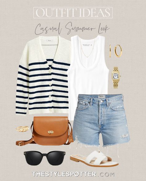 Summer Outfits Date Night, Outfit Ideas Vacation, Striped Sweater Outfit, Date Night Outfit Summer, Denim Shorts Outfit, Ibiza Outfits, Simple Summer Outfits, Practice Outfits, Summer Outfit Ideas