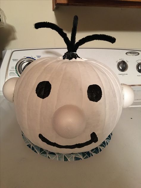 Diary of a Wimpy Kid Pumpkin Diary Of A Wimpy Kid Pumpkin Painting, Diary Of A Wimpy Kid Pumpkin Ideas, Book Character Pumpkins For Kids Easy, Diary Of A Wimpy Kid Pumpkin, Little Blue Truck Pumpkin, Pumkin Characters, Pumpkins Decorating Ideas, Book Pumpkins, Pumpkins Decorating