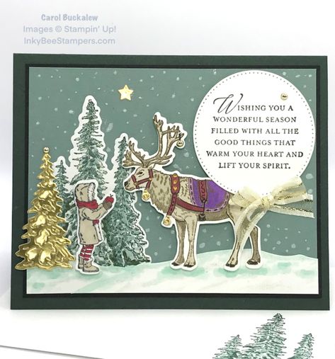 Regal Reindeer Stampin Up Cards, Stampin Up Regal Reindeer, Stampin Up Christmas Cards 2023, Regal Reindeer, Christmas Hanging Baskets, Reindeer Christmas Cards, Reindeer Christmas Card, Christmas Barn, Reindeer Card