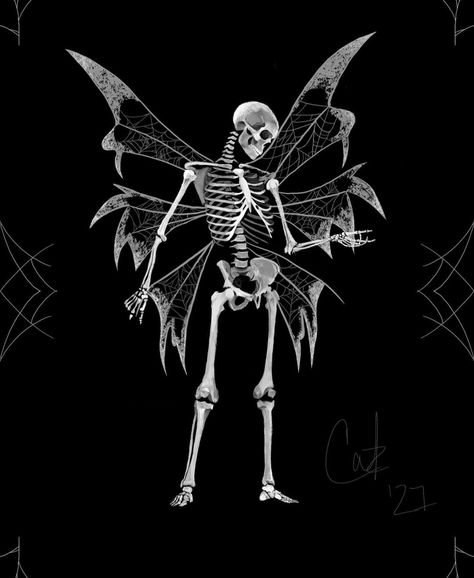 Skeleton With Wings, Skeleton Butterfly Wallpaper, Black Skeleton Aesthetic Wallpaper, Fairy Skeleton Wallpaper, Skeleton With Fairy Wings, Skeleton Background Aesthetic Black, Punk Collage, Mystical Tattoos, Skeleton Tattoos